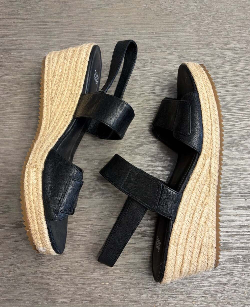 Eileen Fisher Espadrille Wedge Sandal Size 11 Black Leather Slingback